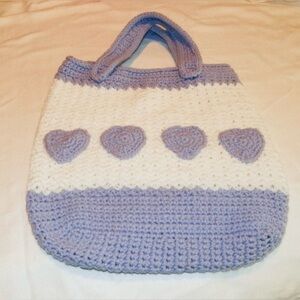 Vintage Style Purse Bag With Lavender Hearts   Hand Crochet Ready To Ship